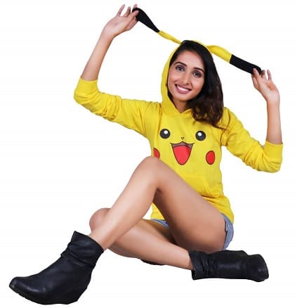 Pikachu Hoodie Cotton All Season Wear by INDIRAGE. Yellow
