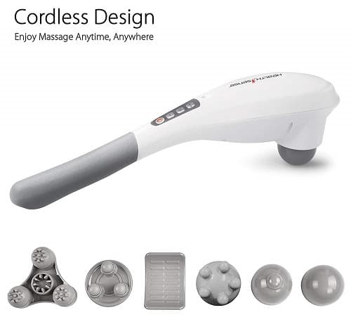 Health Sense HM 290 Pro-Touch Cordless Handheld Percussion Full Body Massager with 6 Replaceable Heads