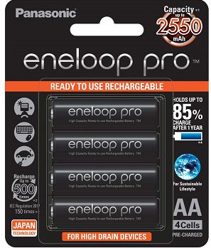 Panasonic Battery Eneloop Pro Upto 2550mAh 4xAA Rechargeable Ni-MH Battery