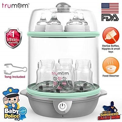 Trumom Electric Steam Sterilizer for 6 Feeding Bottles and Baby Food Steamer, Green