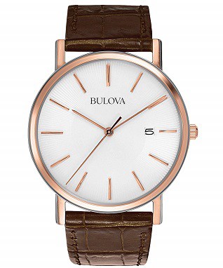 Bulova Men's 98H51 Stainless Steel Dress Watch with Croco Leather Band